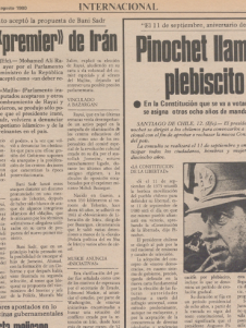 Pinochet calls for plebiscite