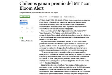Chilenos ganan premio del MIT con Bloom Alert